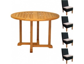 79% off Three Birds Casual Teak 42" Dining Set with Wicker Chairs