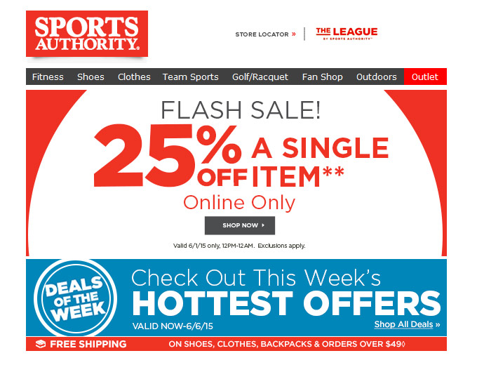 Sports Authority Weekend Sale - Extra 25% Off Any Single Item