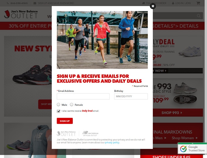 joe's new balance outlet free shipping code